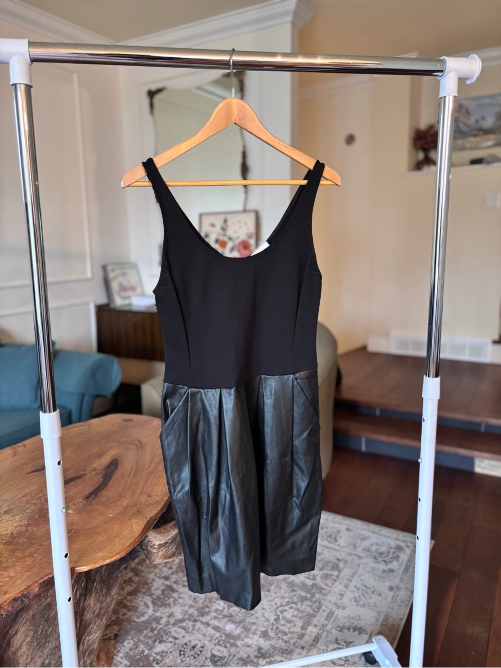 Black Sleeveless Leather Skirt Dress - Picture 3 of 4